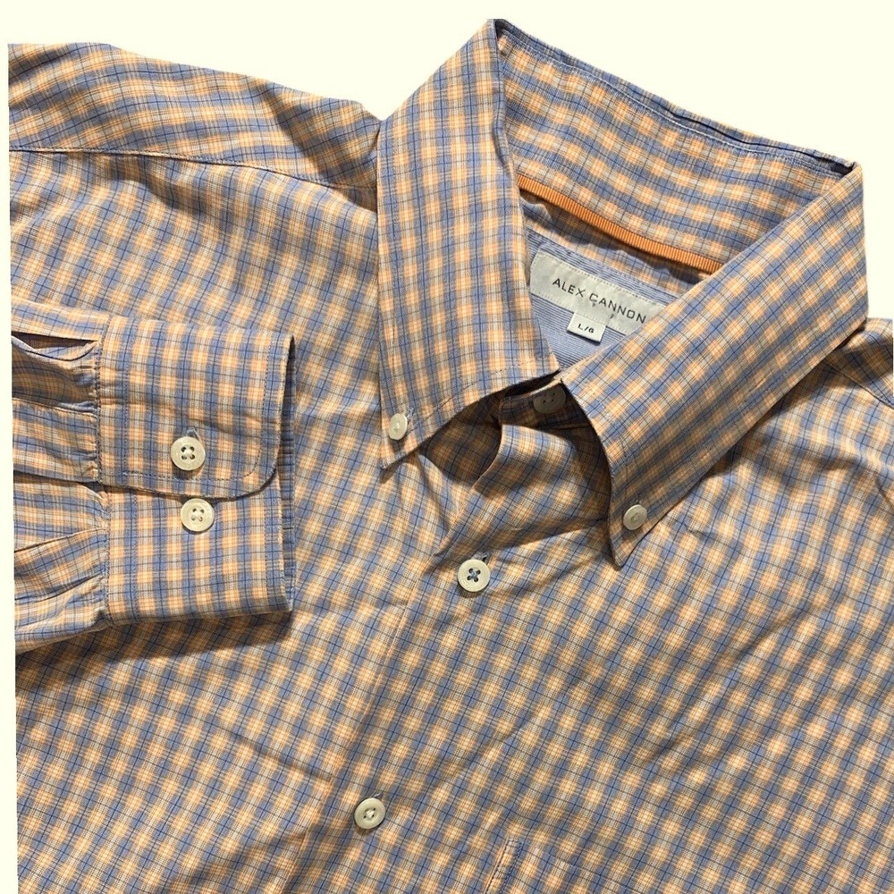 Alex Cannon Button Down Shirt Mens Large Blue Orange Plaid Long‎ Sleeve Preppy L